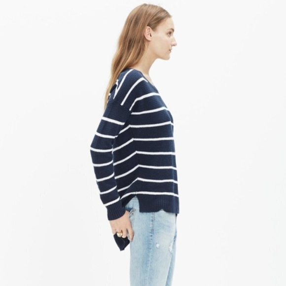 Madewell Chronicle Texture Pullover Sweater in Navy Blue Stripe - Picture 2 of 7